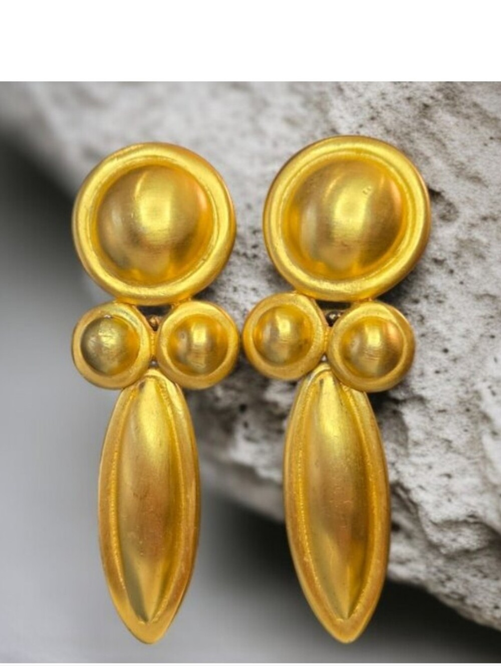 Clara Studio Artisan Chunky Matte Gold Vintage Oversized Dangle Clip-on Earrings